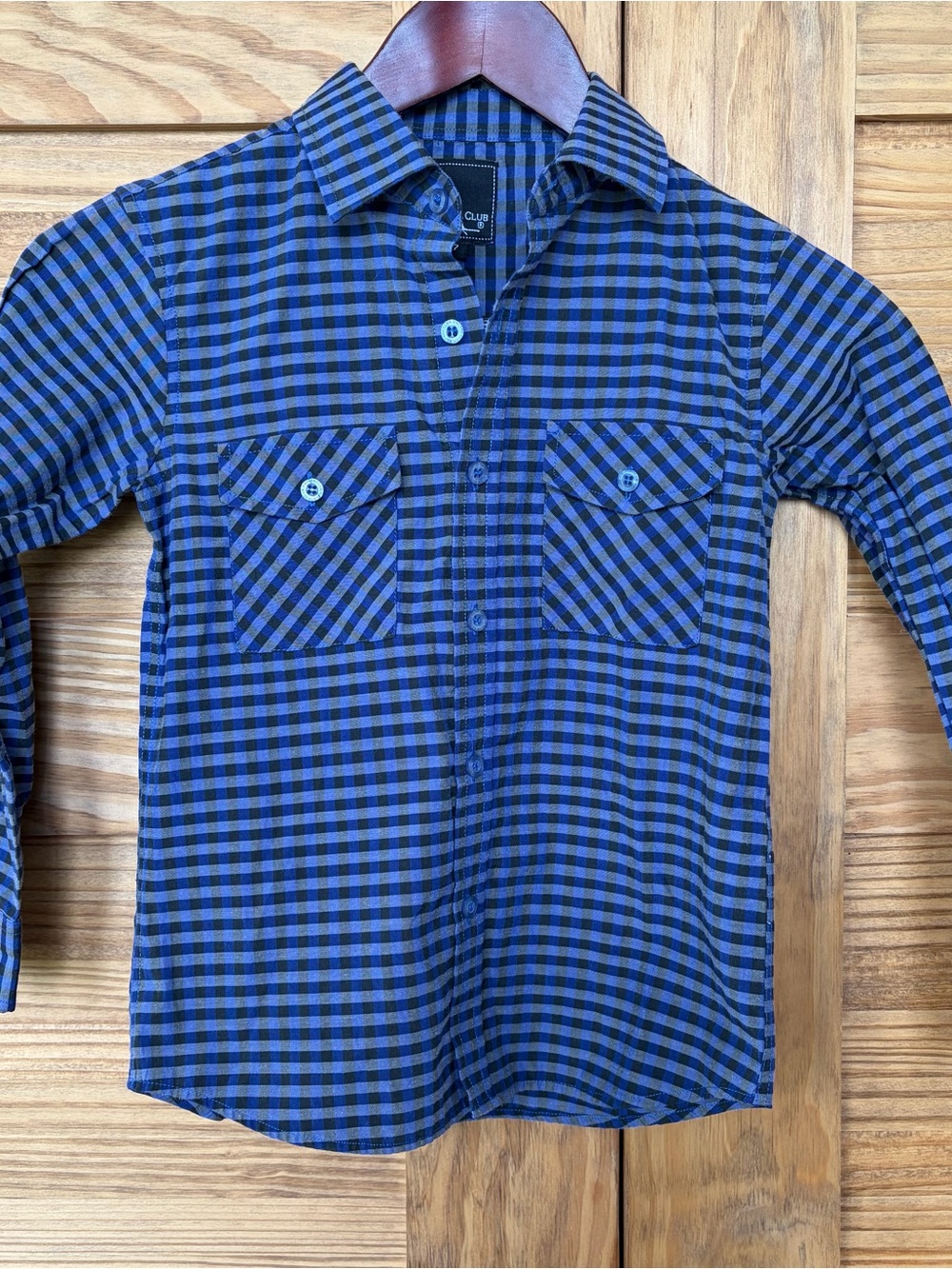 Sahara Club Blue and Black Check Button-Down Long Sleeve Shirt Boys Size 7